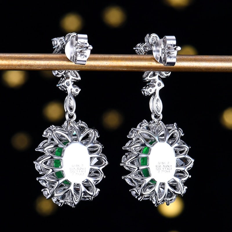 14k Gold 2.63 Ctw Natural Emerald & Diamond Earrings - 7