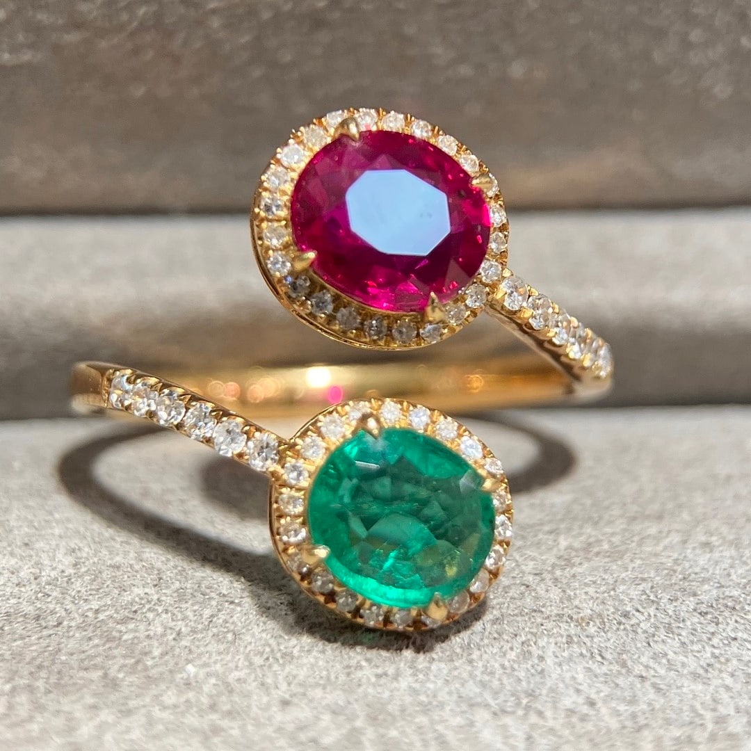 14k Gold 2.08 Ctw Natural Ruby & Emerald Ring - 4