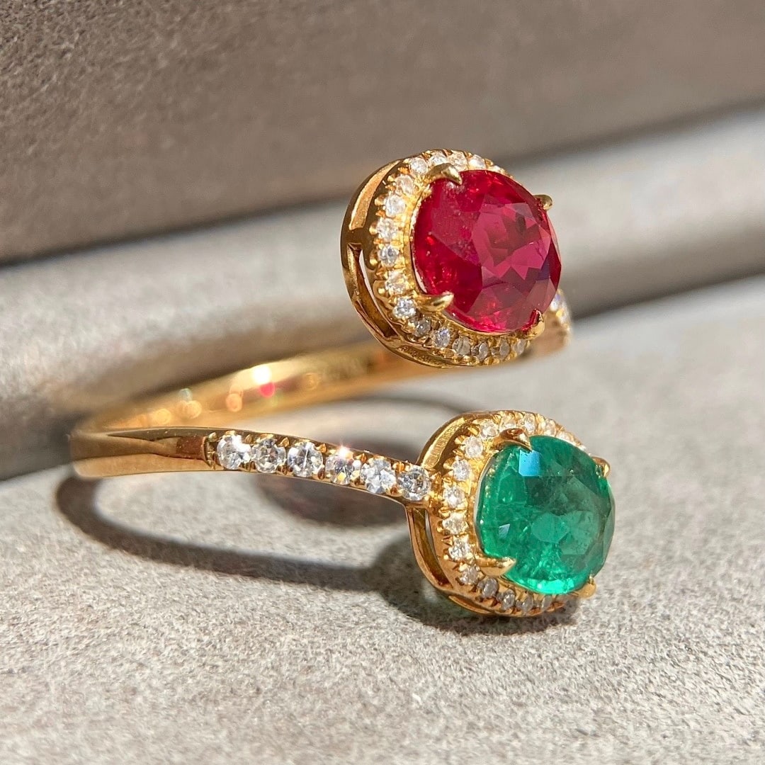 14k Gold 2.08 Ctw Natural Ruby & Emerald Ring - 5
