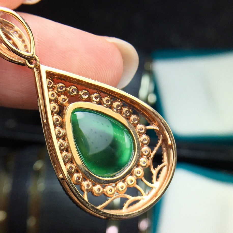 14k Gold 11.7 Ct Natural Prehnite & Diamond Pendant( Without Chain ) - 5