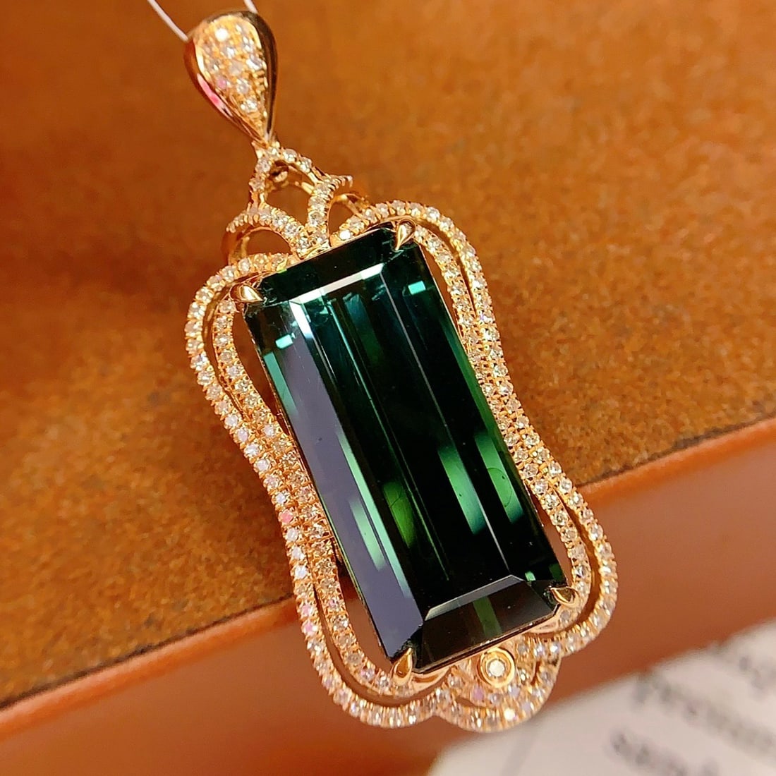 14k Gold 12.06 Ct Natural Tourmaline & Diamond Pendant( Without Chain ) (1 of 7)