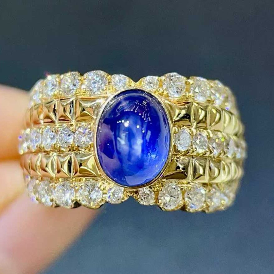 14k Gold 3.31 Ctw Natural Sapphire & Diamond Ring: Ref:231144309 // gold content:14k gold // ring size:7. 25us // // main gemstone:sapphire // shape:oval // carat weight:2. 47ct // color:blue // treatment:natural // // adjacent gemstone 2 :