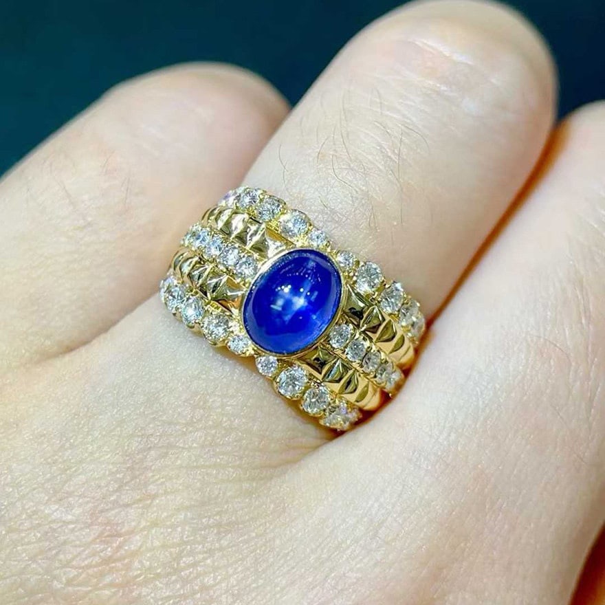 14k Gold 3.31 Ctw Natural Sapphire & Diamond Ring - 4