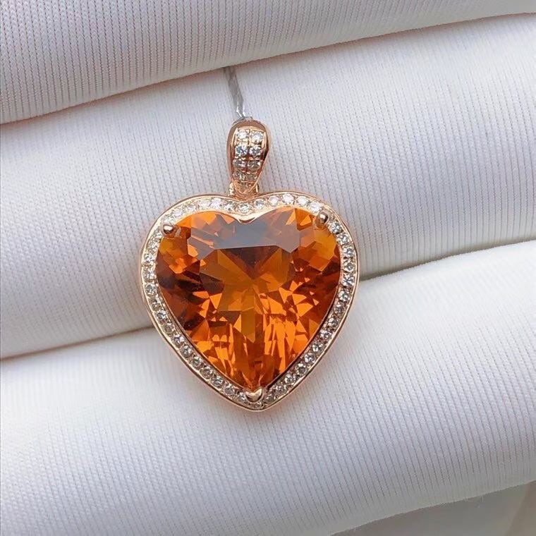 14k Gold 5.20 Ct Natural Citrine & Diamond Pendant( Without Chain ) - 2