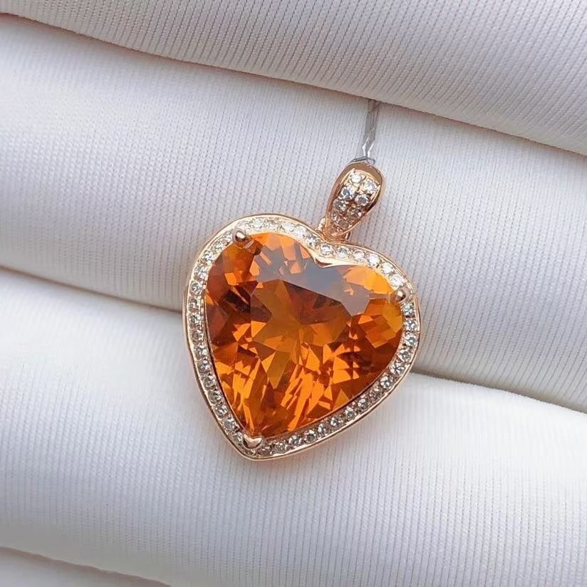 14k Gold 5.20 Ct Natural Citrine & Diamond Pendant( Without Chain ) - 3
