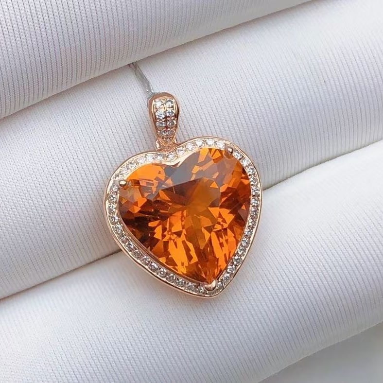14k Gold 5.20 Ct Natural Citrine & Diamond Pendant( Without Chain ) - 4