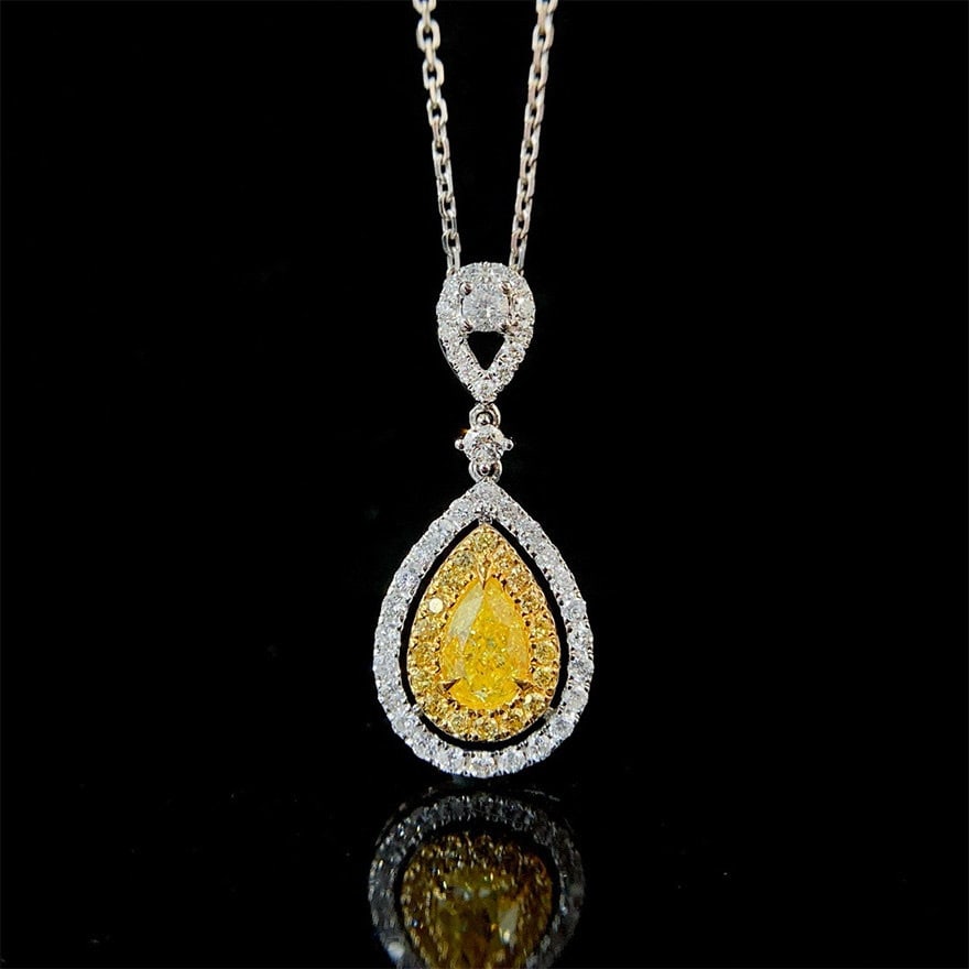 14k Gold 0.75 Ctw Natural Yellow Diamond & Diamond Pendant( Without Chain ): Ref:231144311 // gold content:14k gold // main gemstone:yellow diamond // shape:pear // carat weight:0. 40ct // color:yellow // treatment:natural // // adjacent gemstone 2 : diamond // shape:round