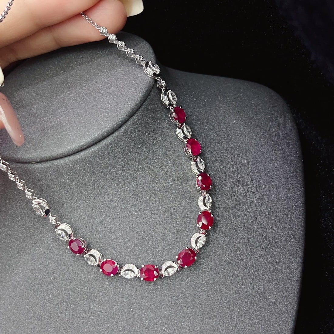 14k Gold 6.05 Ct Natural Ruby & Diamond & Sapphire Necklace - 3