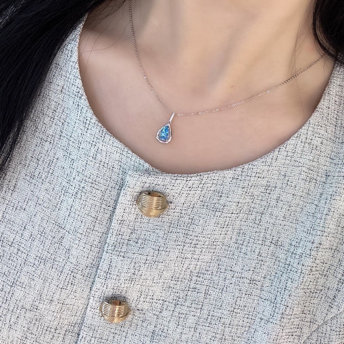 14k Gold 1.27 Ct Natural Aquamarine & Diamond Pendant( Without Chain ) - 4