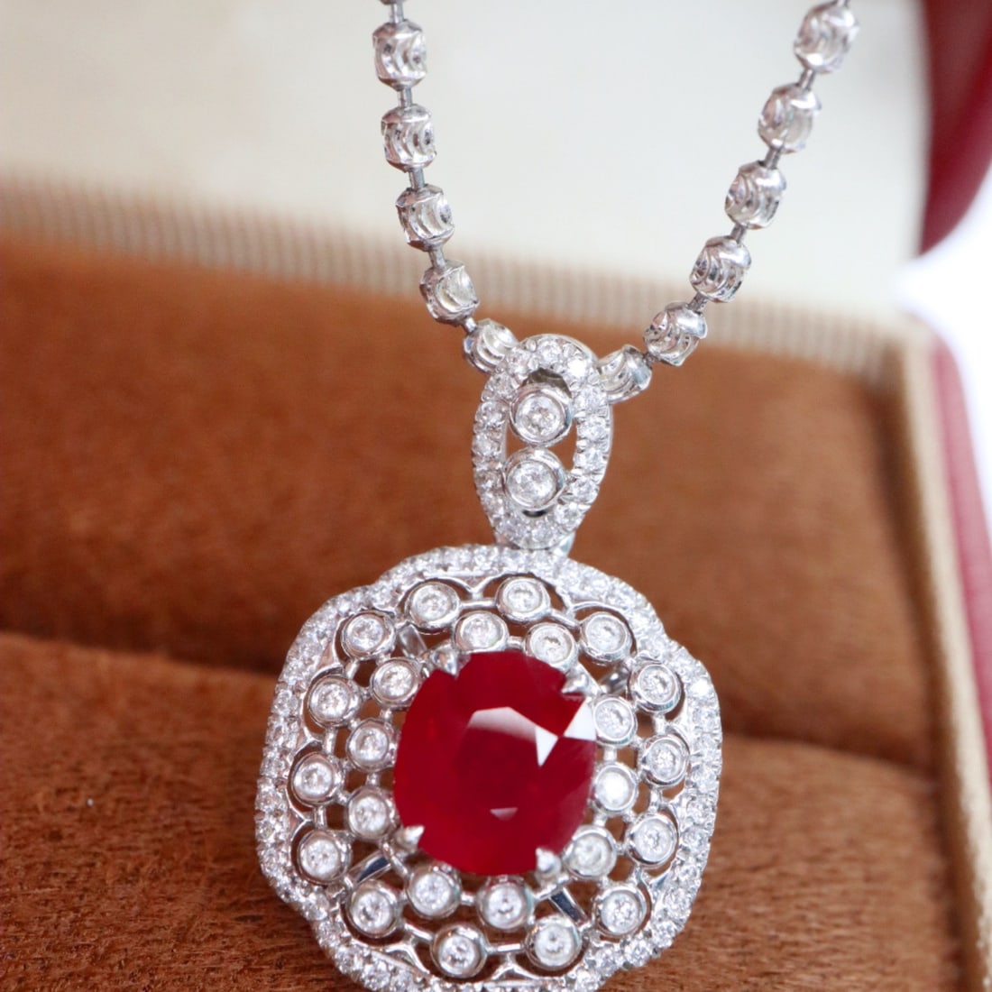 14k Gold 1.55 Ctw Vivid Red Natural Ruby & Diamond Pendant( Without Chain ) - 2