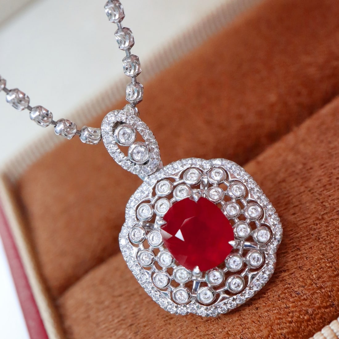 14k Gold 1.55 Ctw Vivid Red Natural Ruby & Diamond Pendant( Without Chain ) - 4