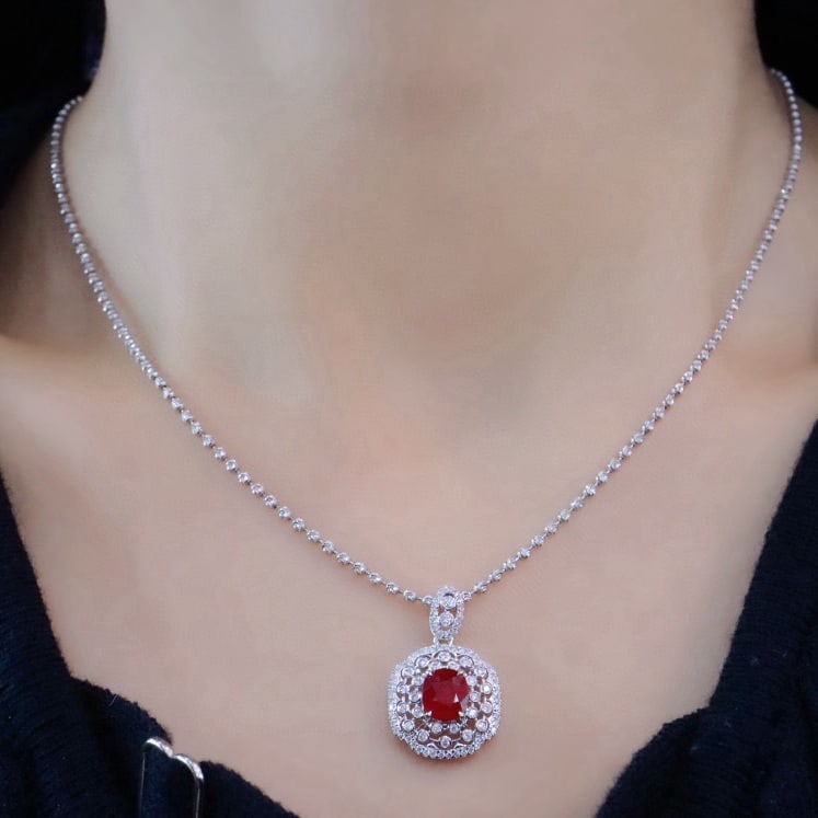 14k Gold 1.55 Ctw Vivid Red Natural Ruby & Diamond Pendant( Without Chain ) - 5