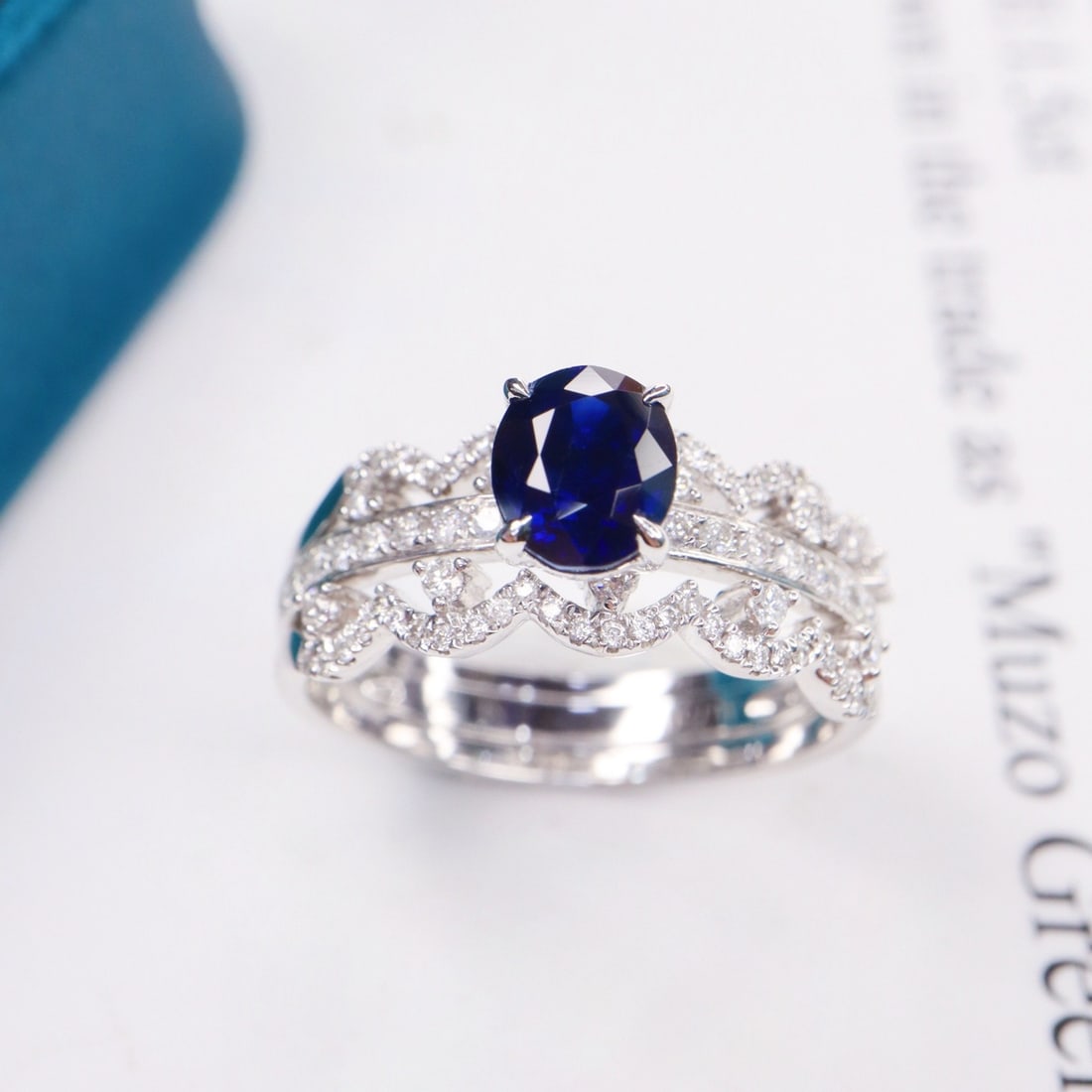 14k Gold 1.52 Ctw Natural Sapphire & Diamond Ring: Ref:231144333 // gold content:14k gold // ring size:7. 25us // // main gemstone:sapphire // shape:oval // carat weight:1. 13ct // color:blue // treatment:natural // // adjacent gemstone 2 : diamond //