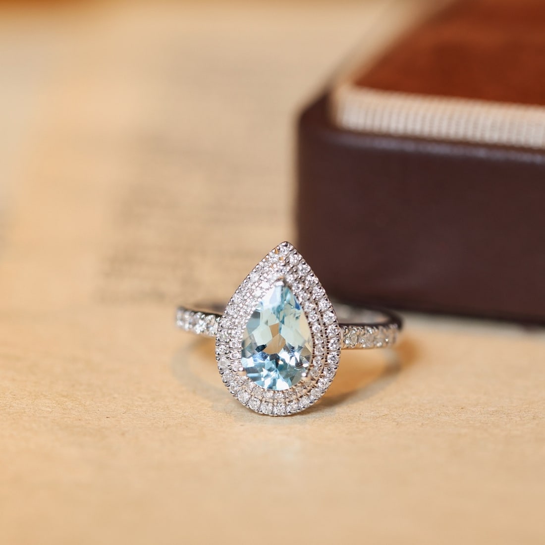 14k Gold 1.67 Ctw Natural Aquamarine & Diamond Ring: Ref:231144334 // gold content:14k gold // ring size:7. 25us // // main gemstone:aquamarine // shape:pear // carat weight:1. 25ct // color:blue // treatment:natural // // adjacent gemstone 2 :