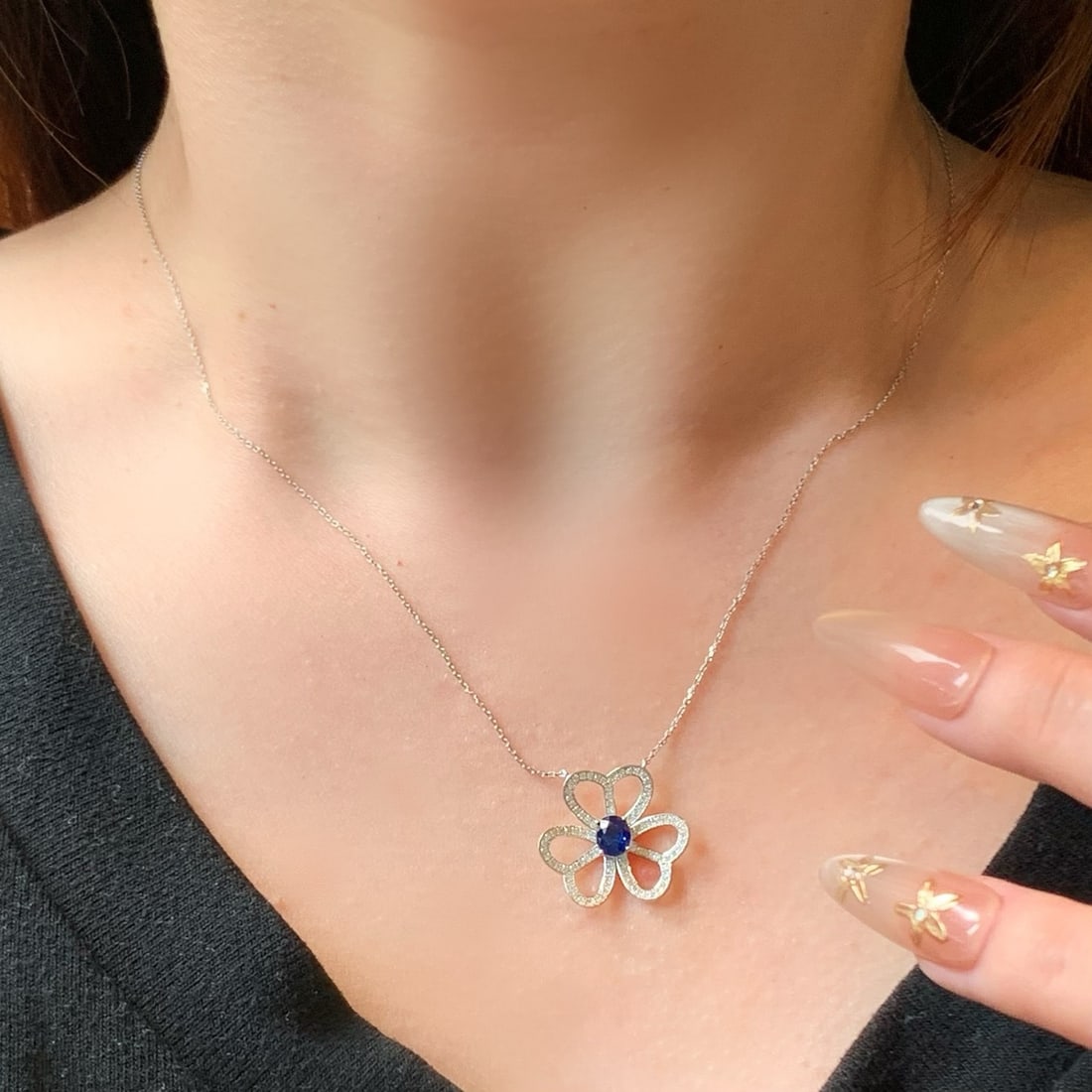 14k Gold 0.84 Ctw Natural Sapphire & Diamond Necklace - 5