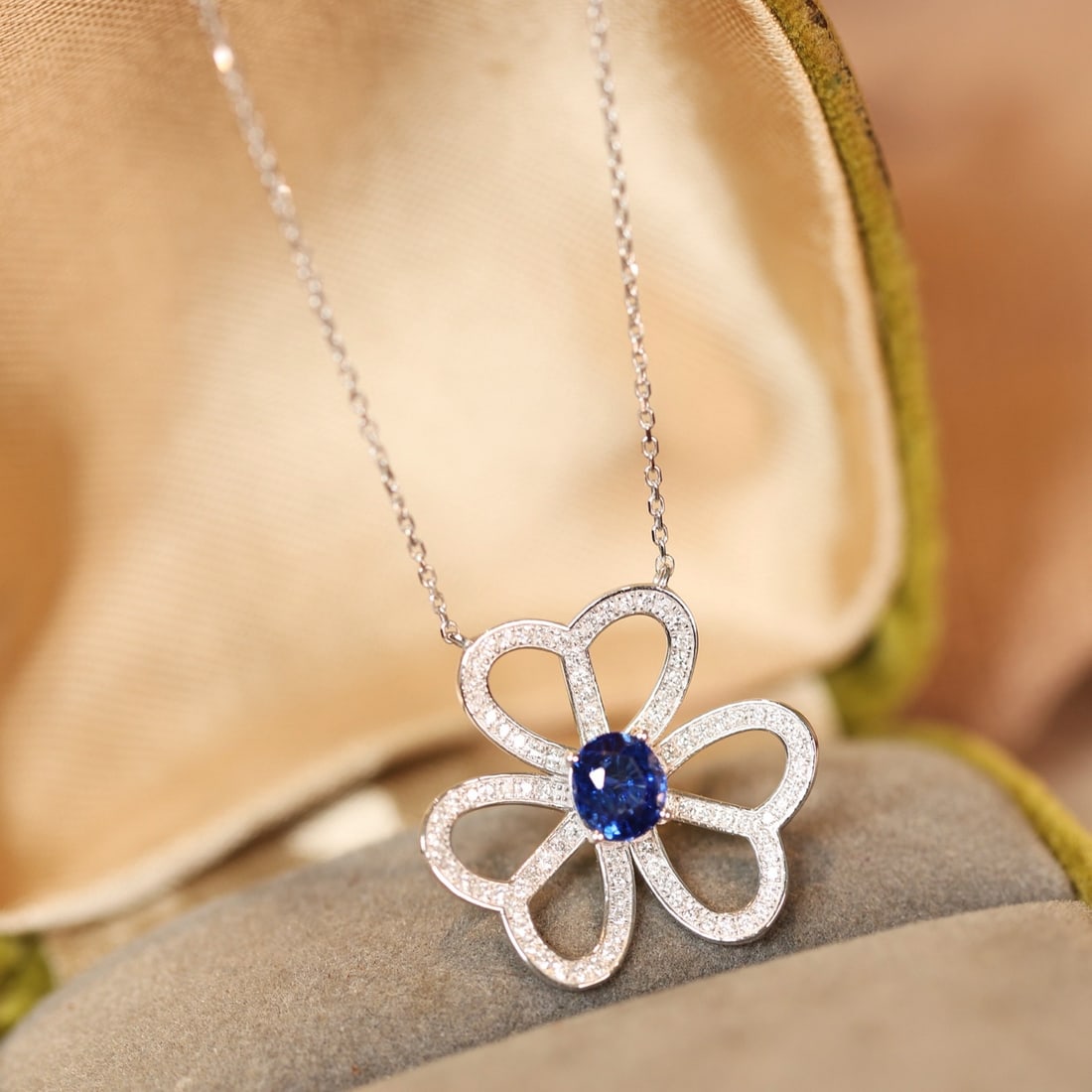 14k Gold 0.84 Ctw Natural Sapphire & Diamond Necklace - 6