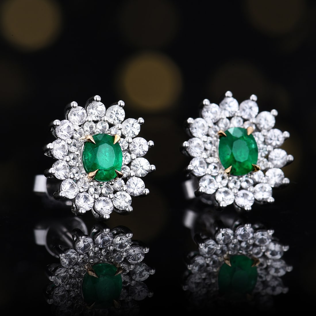 14k Gold 1.95 Ctw Natural Emerald & Sapphire Earrings - 2