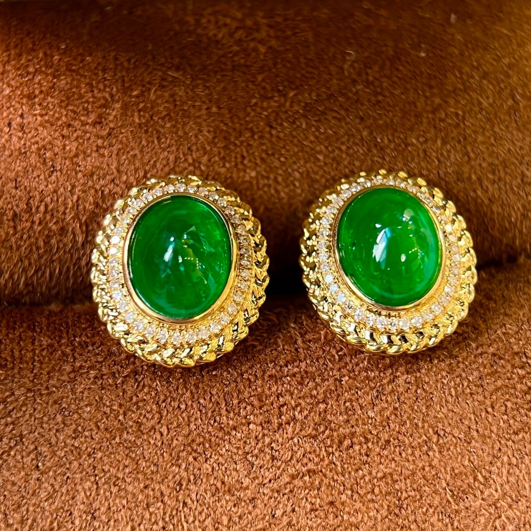 14k Gold 4.27 Ctw Natural Emerald & Diamond Earrings - 4
