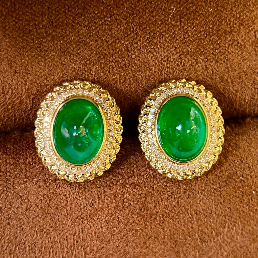 14k Gold 4.27 Ctw Natural Emerald & Diamond Earrings - 5