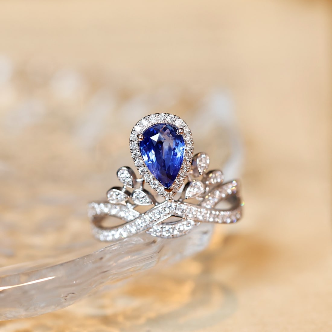 14k Gold 2.10 Ctw Natural Sapphire & Diamond Ring: Ref:231144364 // gold content:14k gold // ring size:7. 25us // // main gemstone:sapphire // shape:pear // carat weight:1. 52ct // color:blue // treatment:natural // // adjacent gemstone 2 :