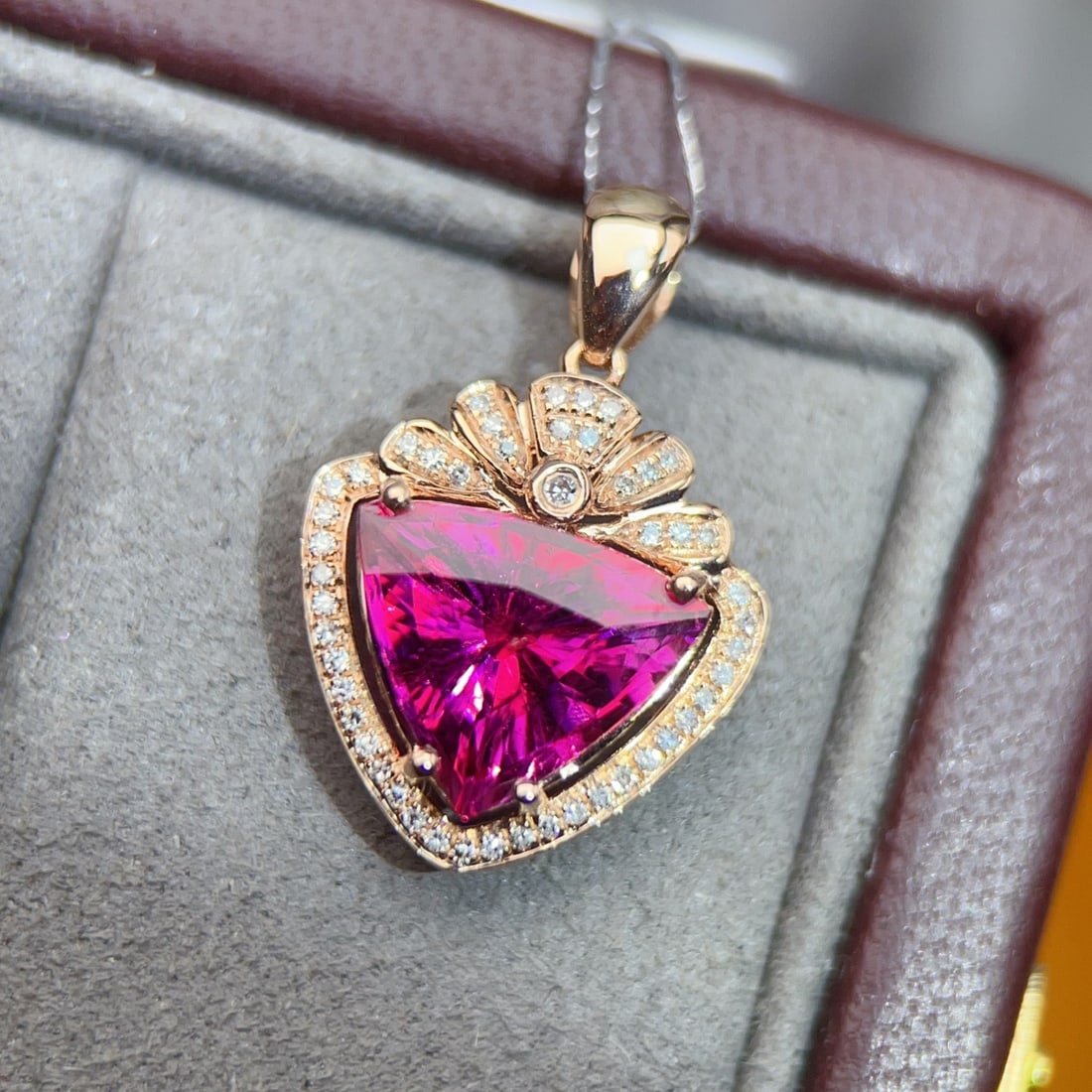 14k Gold 3.24 Ctw Natural Tourmaline & Diamond Pendant( Without Chain ) - 3