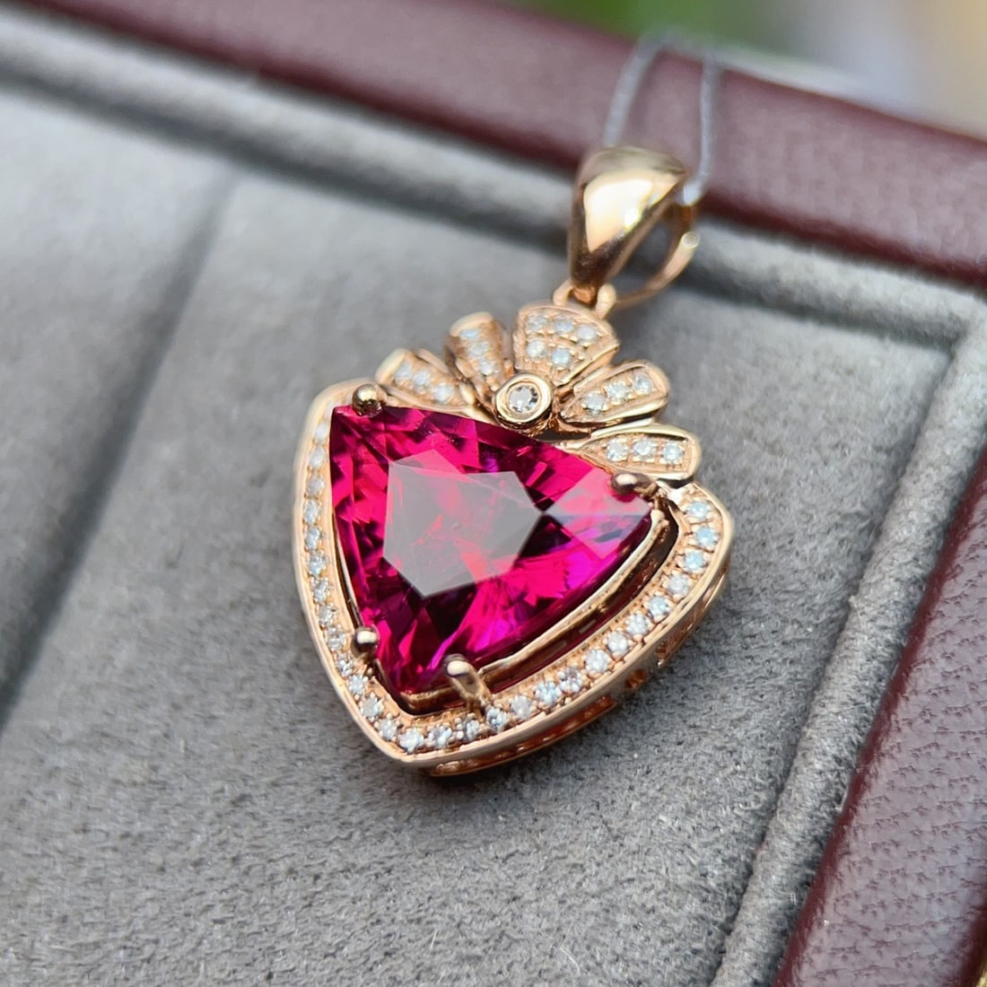 14k Gold 3.24 Ctw Natural Tourmaline & Diamond Pendant( Without Chain ) - 4