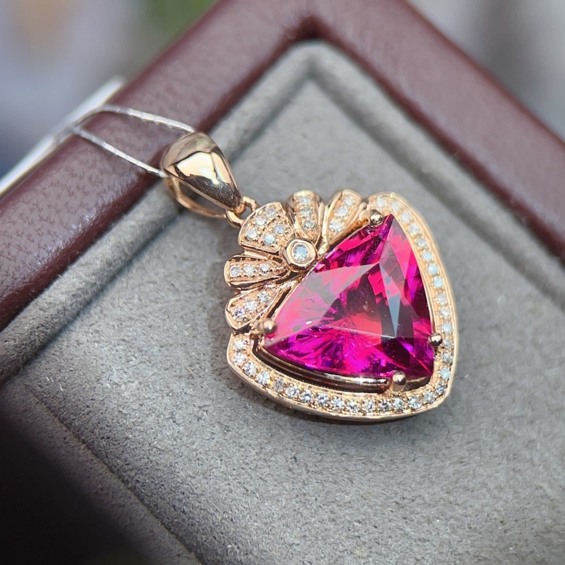 14k Gold 3.24 Ctw Natural Tourmaline & Diamond Pendant( Without Chain ) - 5