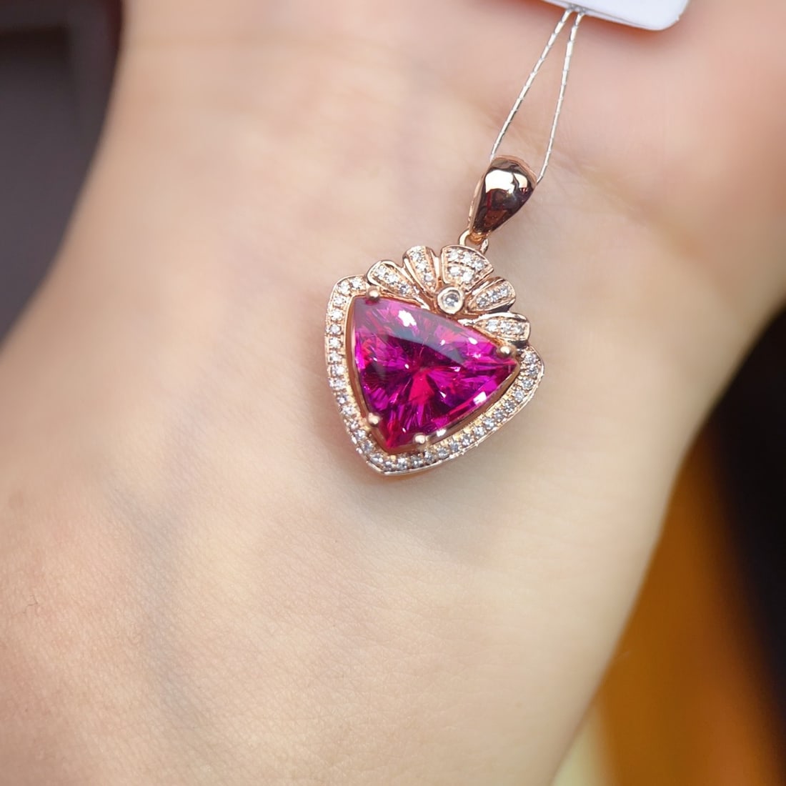 14k Gold 3.24 Ctw Natural Tourmaline & Diamond Pendant( Without Chain ) - 6