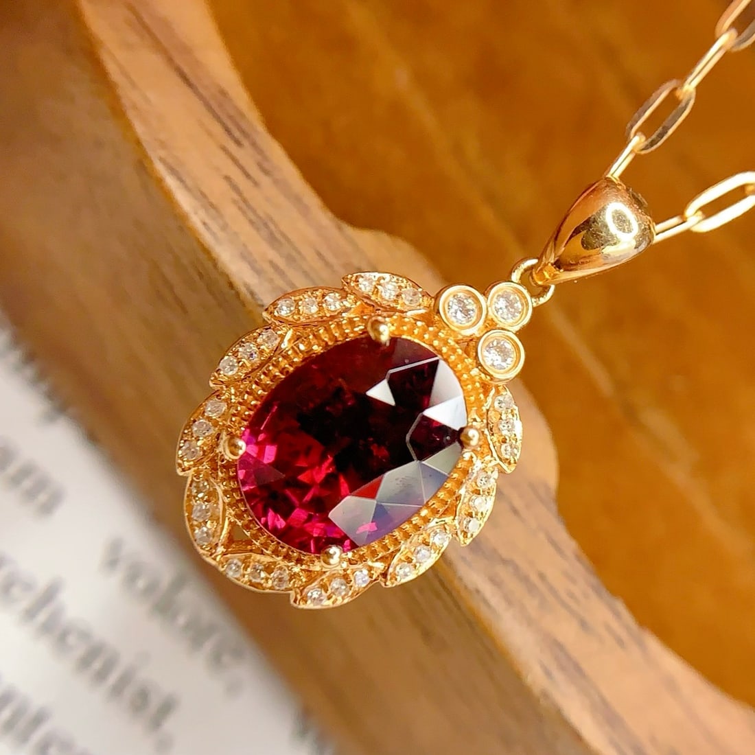 14k Gold 2 Ct Natural Tourmaline & Diamond Pendant( Without Chain ) - 3