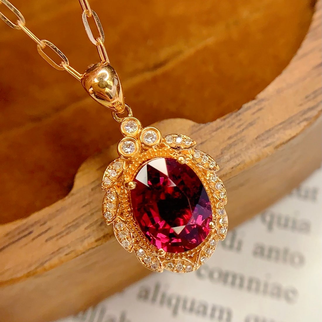 14k Gold 2 Ct Natural Tourmaline & Diamond Pendant( Without Chain ) - 5