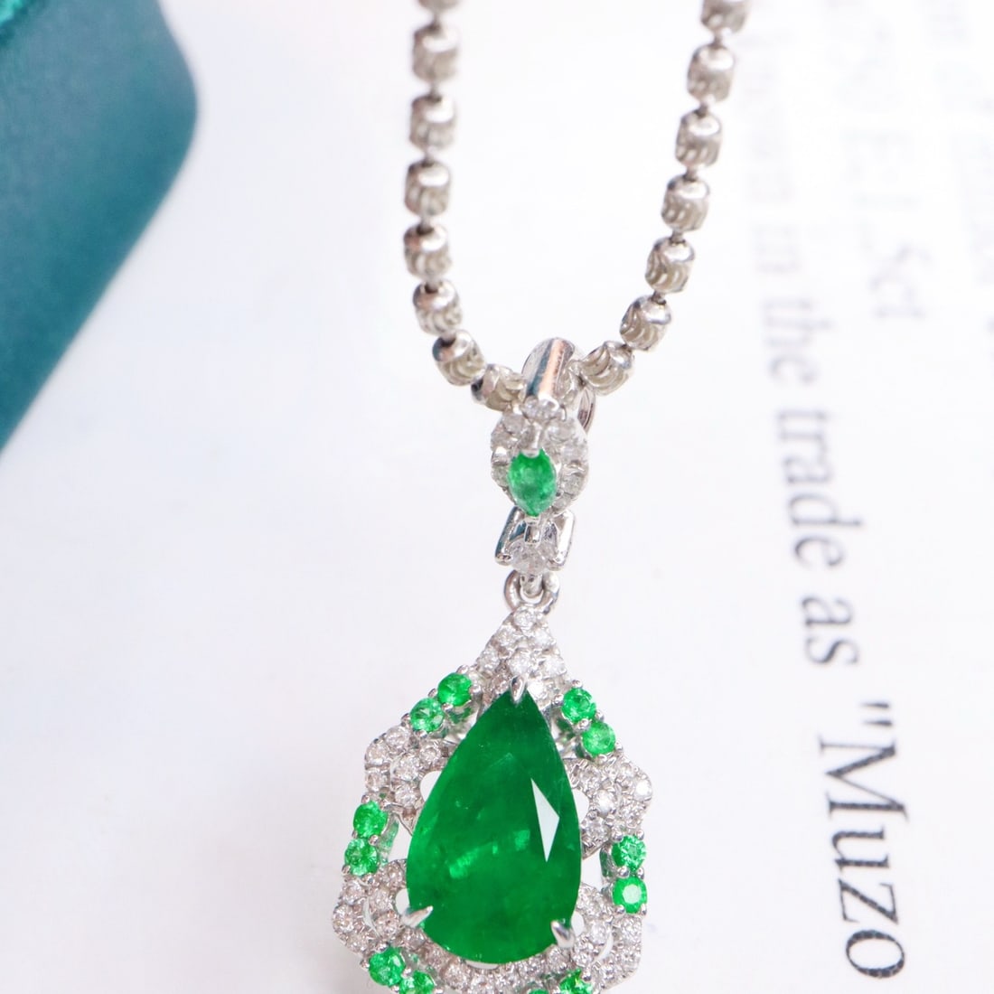 14k Gold 1.66 Ctw Natural Emerald & Diamond Pendant( Without Chain ) - 2