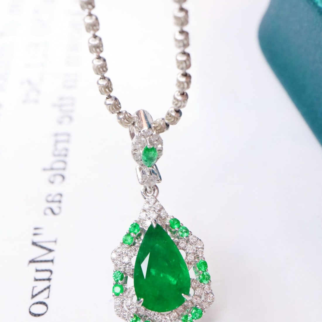 14k Gold 1.66 Ctw Natural Emerald & Diamond Pendant( Without Chain ) - 4