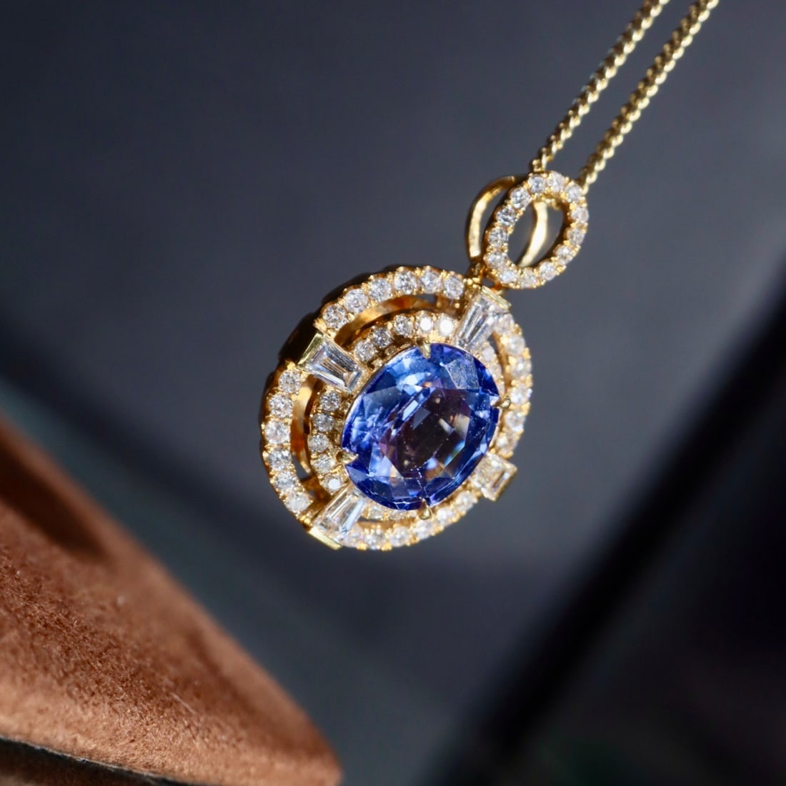 14k Gold 3.18 Ctw Natural Sapphire & Diamond Pendant( Without Chain ) - 2