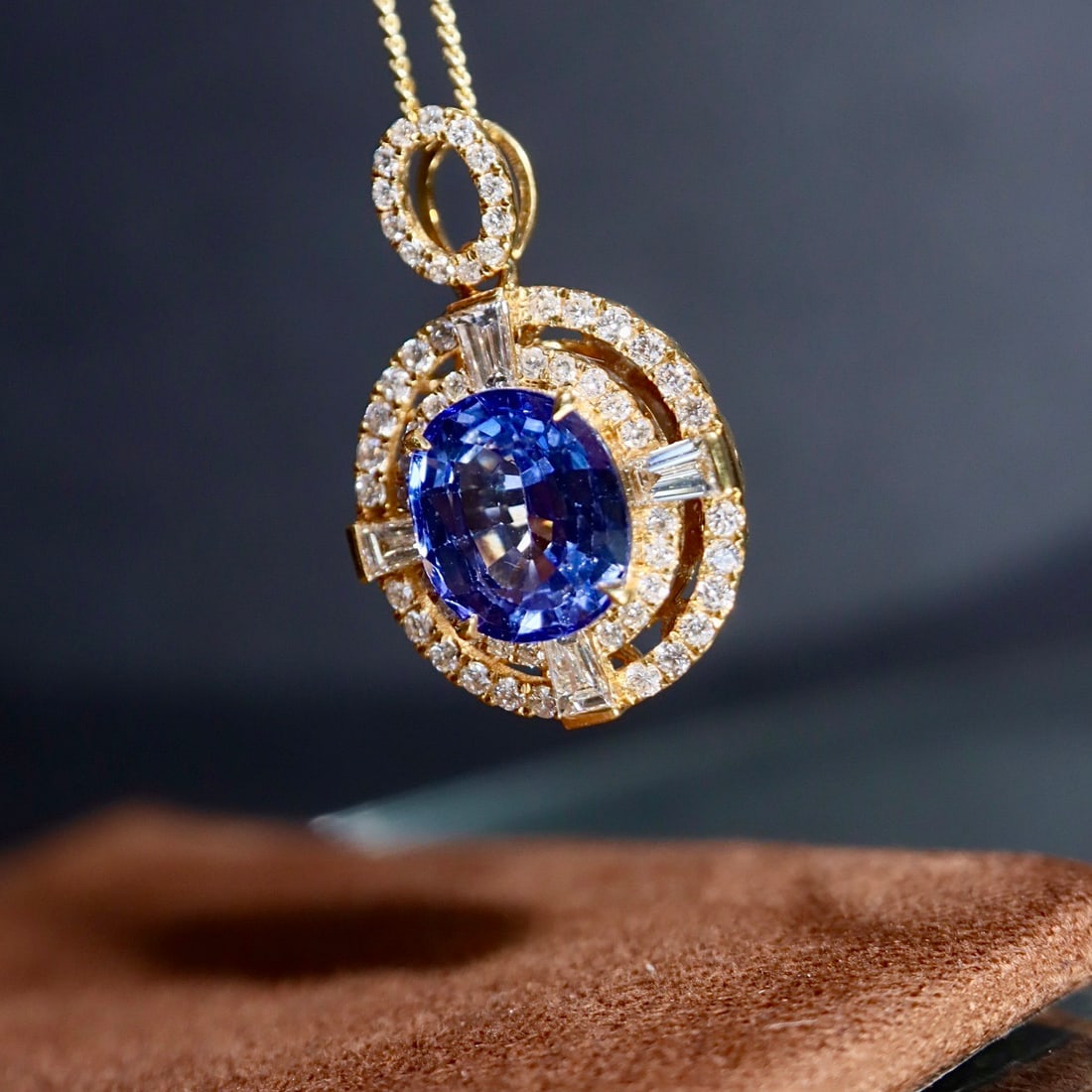 14k Gold 3.18 Ctw Natural Sapphire & Diamond Pendant( Without Chain ) - 3