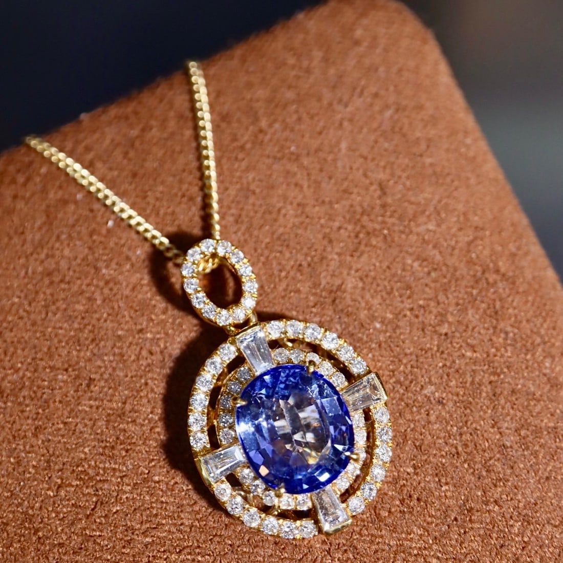 14k Gold 3.18 Ctw Natural Sapphire & Diamond Pendant( Without Chain ) - 7