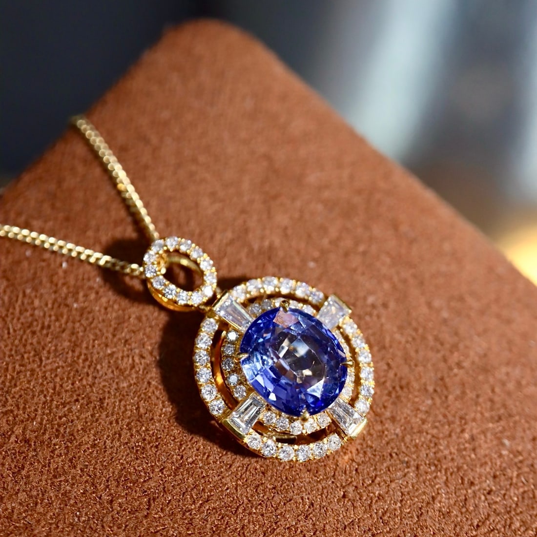 14k Gold 3.18 Ctw Natural Sapphire & Diamond Pendant( Without Chain ) - 8