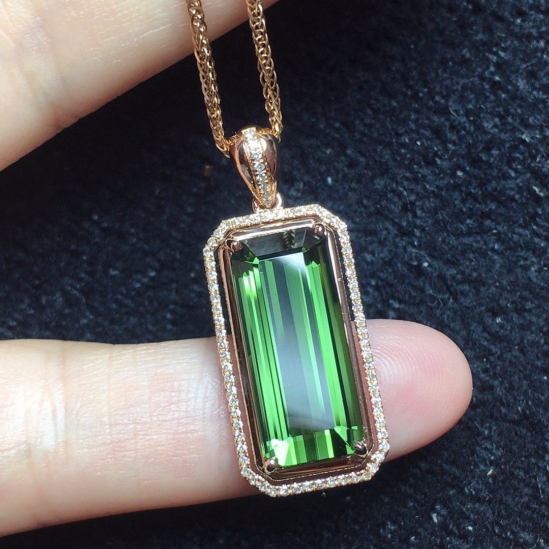 14k Gold 7.0 Ct Natural Tourmaline & Diamond Pendant( Without Chain ) - 3