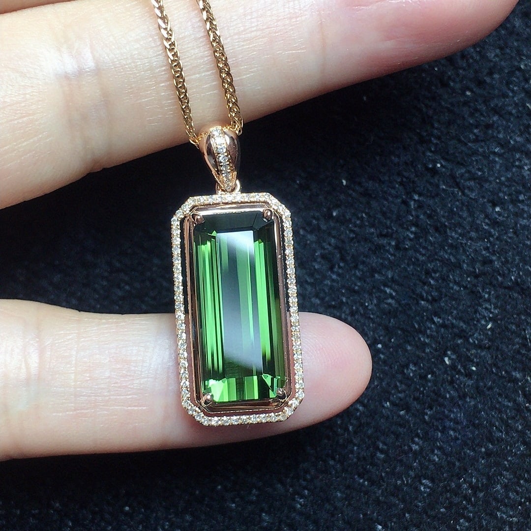 14k Gold 7.0 Ct Natural Tourmaline & Diamond Pendant( Without Chain ) - 5