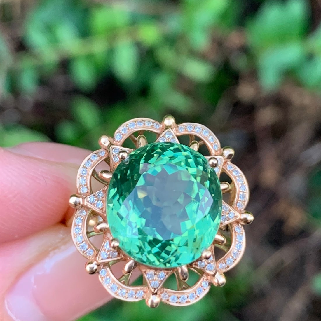 14k Gold 8.5 Ct Natural Tourmaline & Diamond Ring - 2