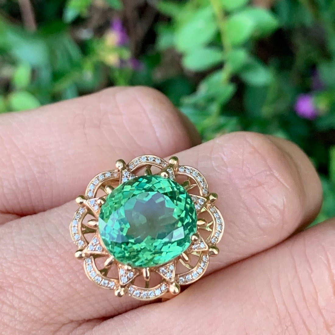 14k Gold 8.5 Ct Natural Tourmaline & Diamond Ring - 4