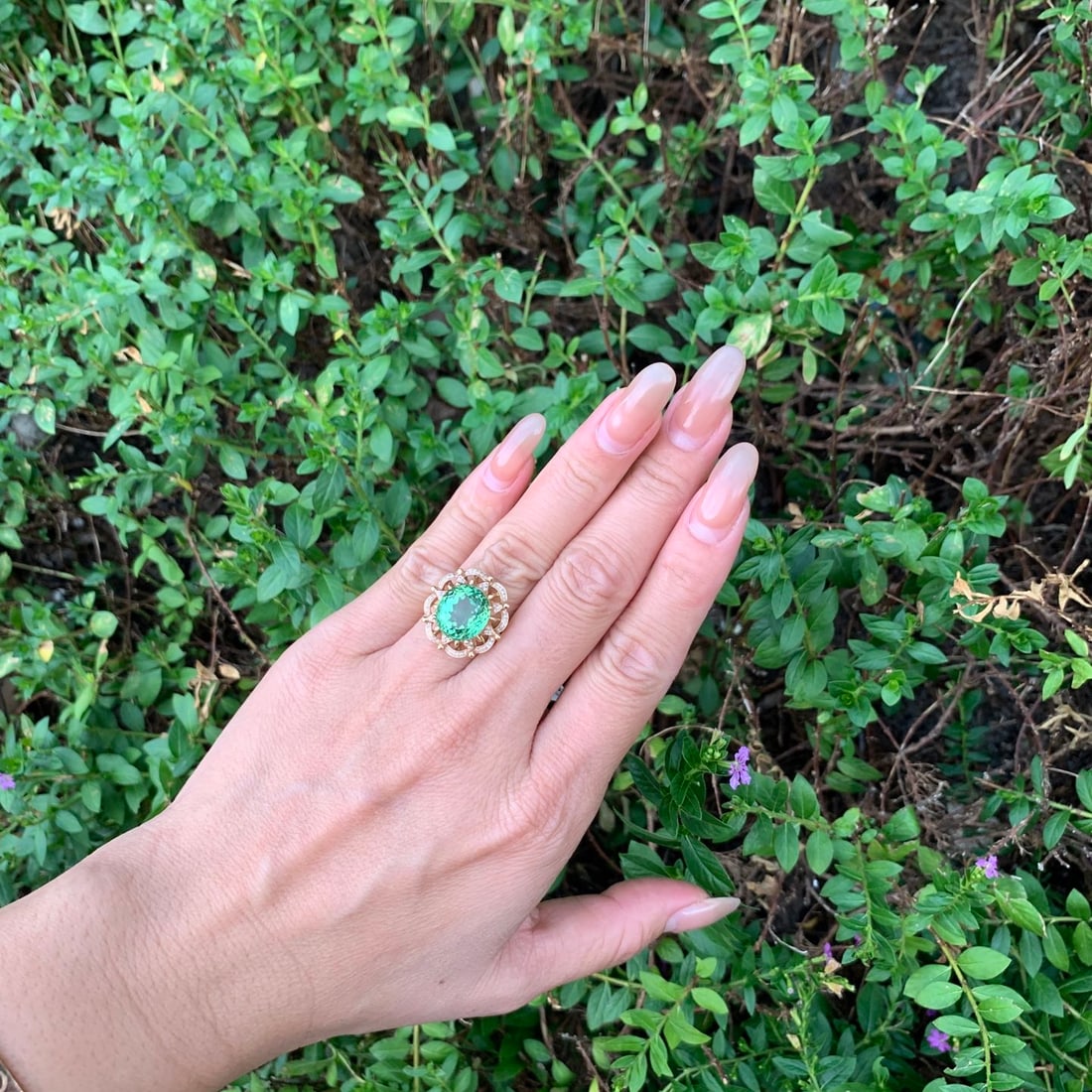 14k Gold 8.5 Ct Natural Tourmaline & Diamond Ring - 5