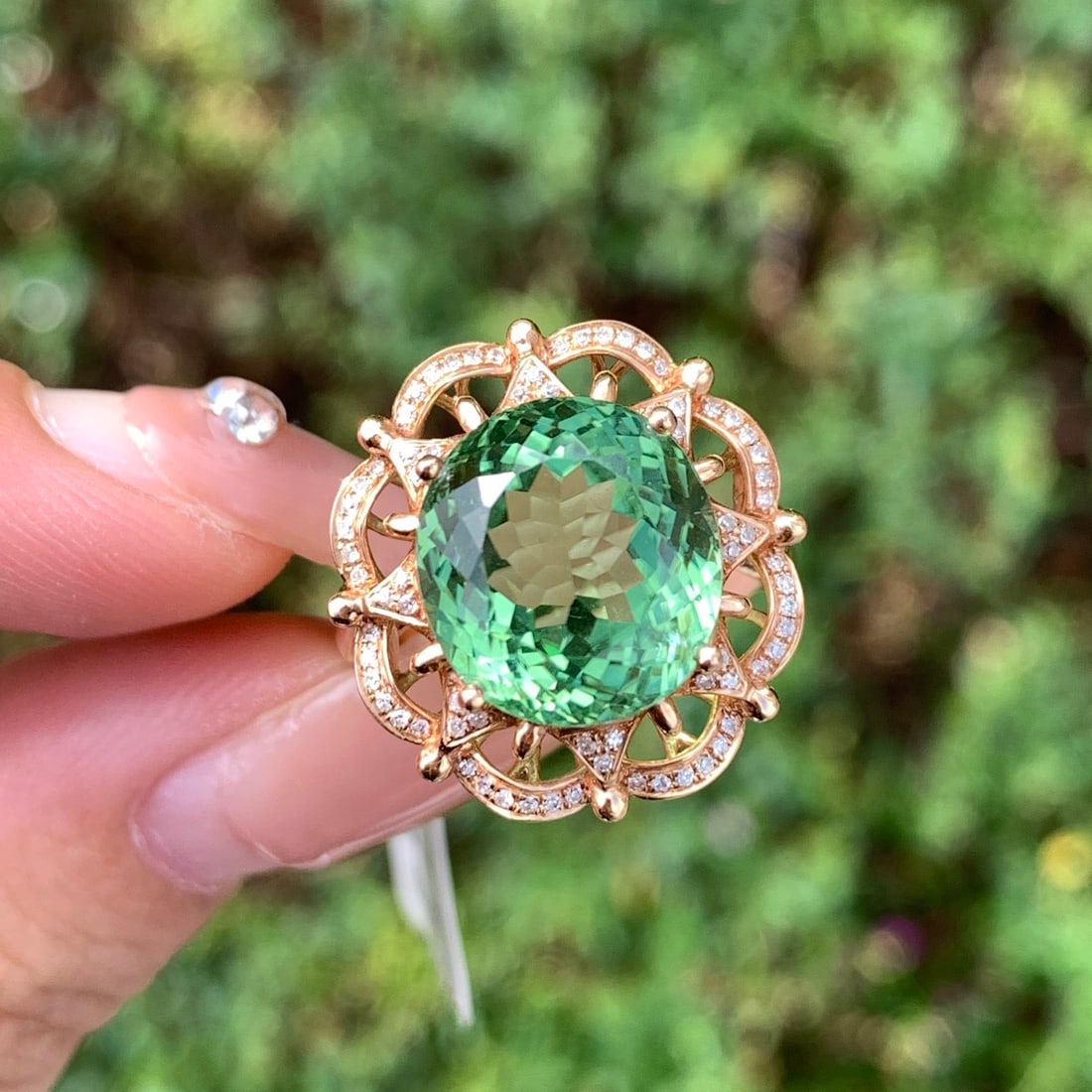 14k Gold 8.5 Ct Natural Tourmaline & Diamond Ring - 6