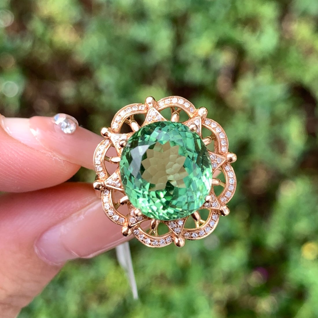 14k Gold 8.5 Ct Natural Tourmaline & Diamond Ring - 7