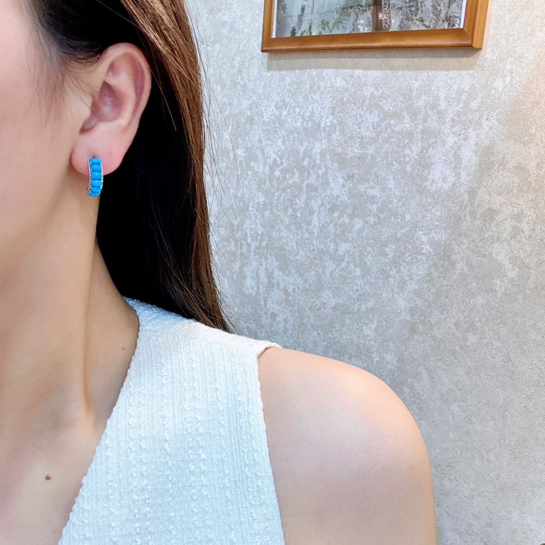 14k Gold 2.58 Ct Natural Blue Turquoise Earrings - 4