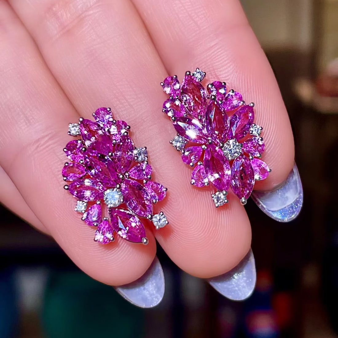 14k Gold 6.41 Ctw Natural Sapphire & Diamond Earrings - 2