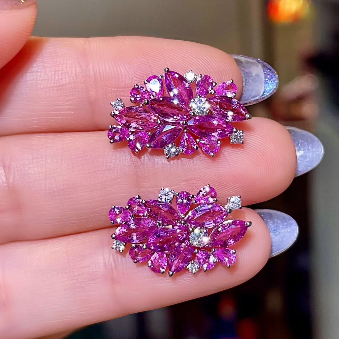 14k Gold 6.41 Ctw Natural Sapphire & Diamond Earrings - 3