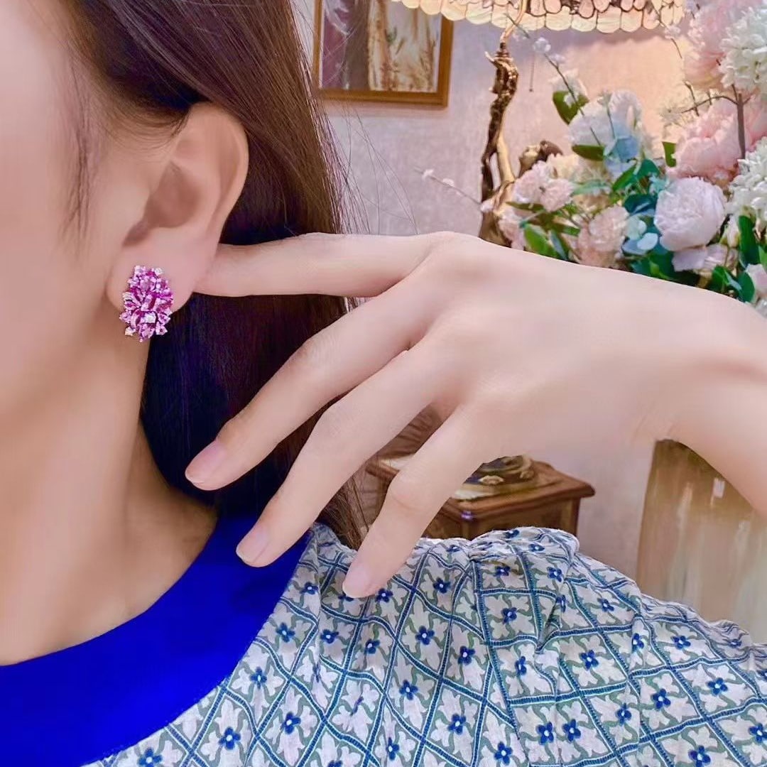 14k Gold 6.41 Ctw Natural Sapphire & Diamond Earrings - 4