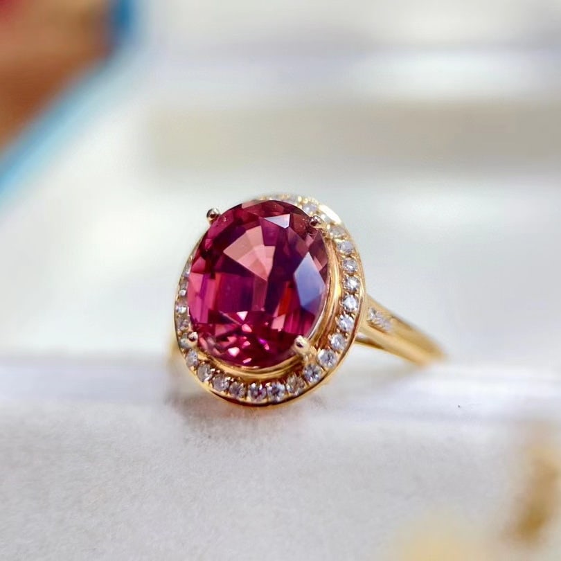 14k Gold 4.2 Ct Natural Tourmaline & Diamond Ring - 2