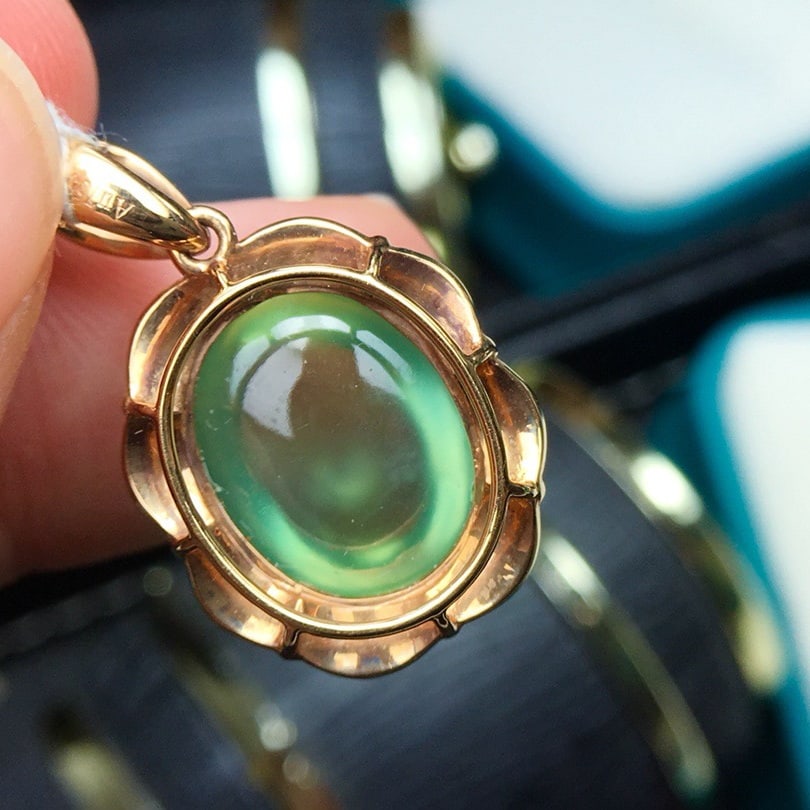 14k Gold 11.2 Ct Natural Prehnite & Diamond Pendant( Without Chain ) - 5