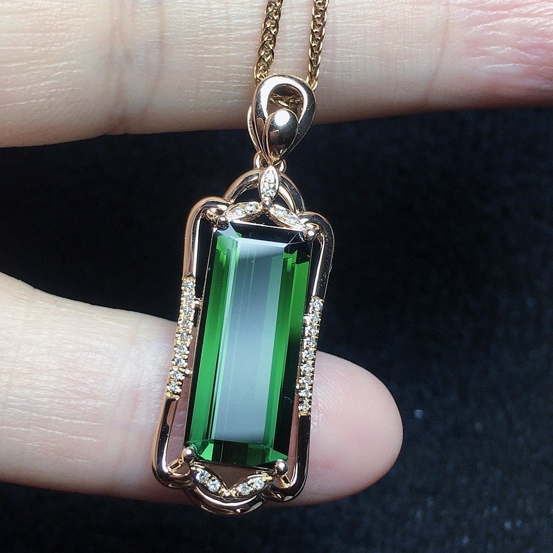 14k Gold 4.0 Ct Natural Tourmaline & Diamond Pendant( Without Chain ) - 2